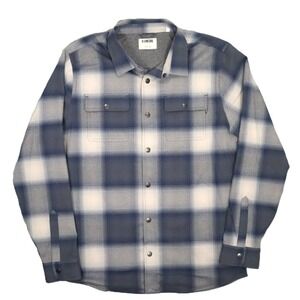 LinkSoul Brushed Plaid 4-Way Stretch Shacket Tempus‎ Fugit Blue Gray Men's Large